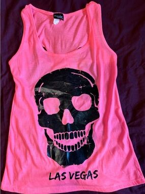 Juniors Popular Basics Girls' Neon Pink Las Vegas Skull Tank Top